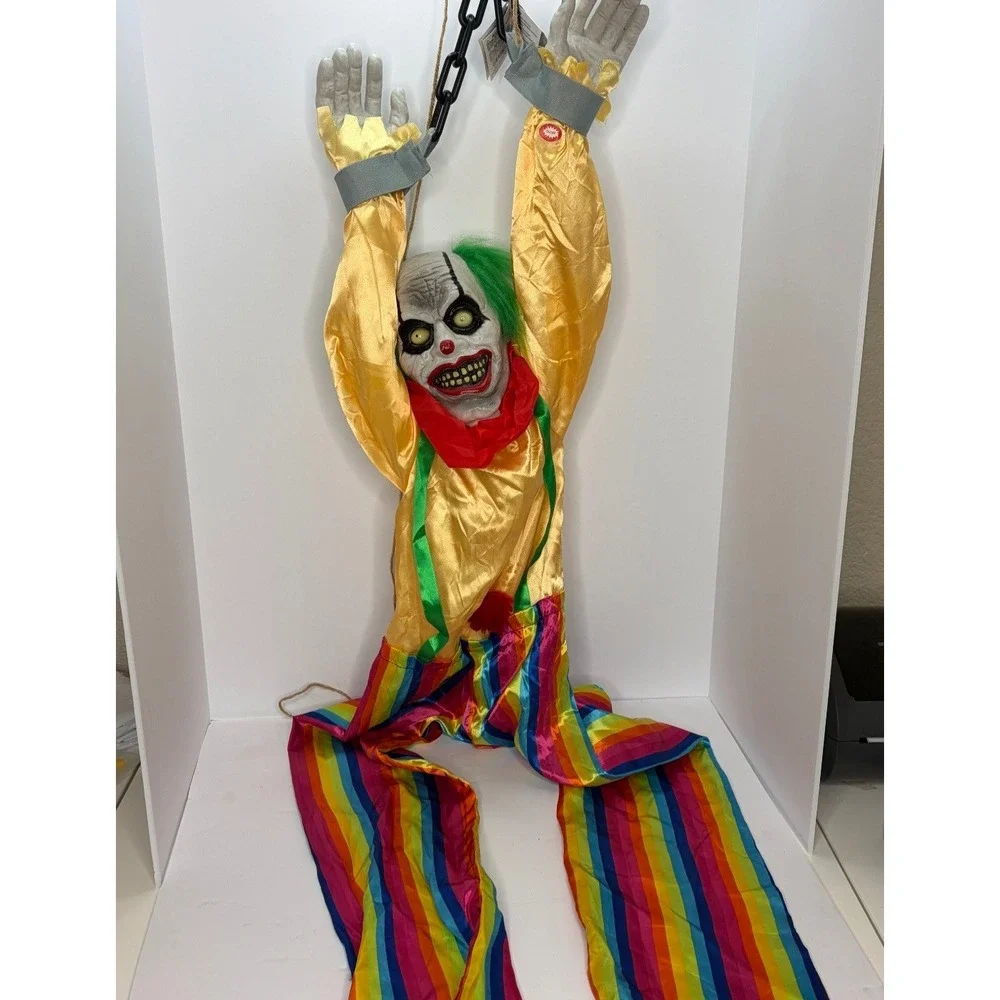 Halloween Animated Hanging Clown Prop Sound Activated Glowing Eyes Haunted House